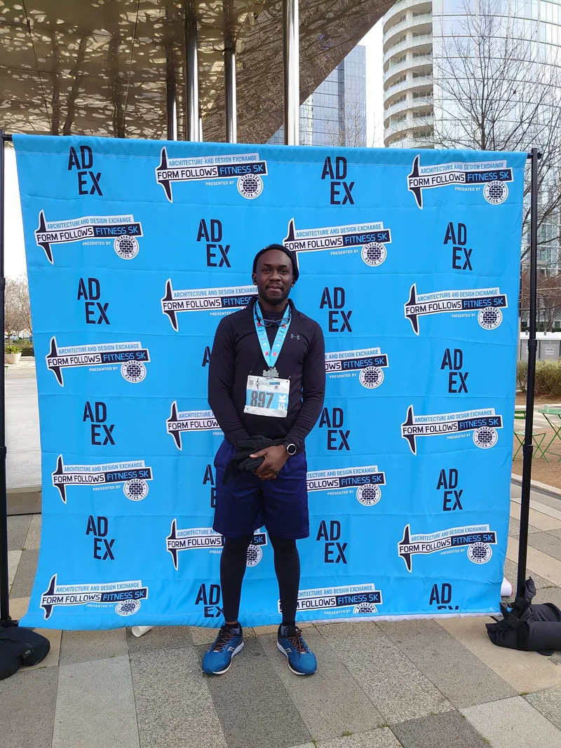 After finishing a 5K run in downtown Dallas