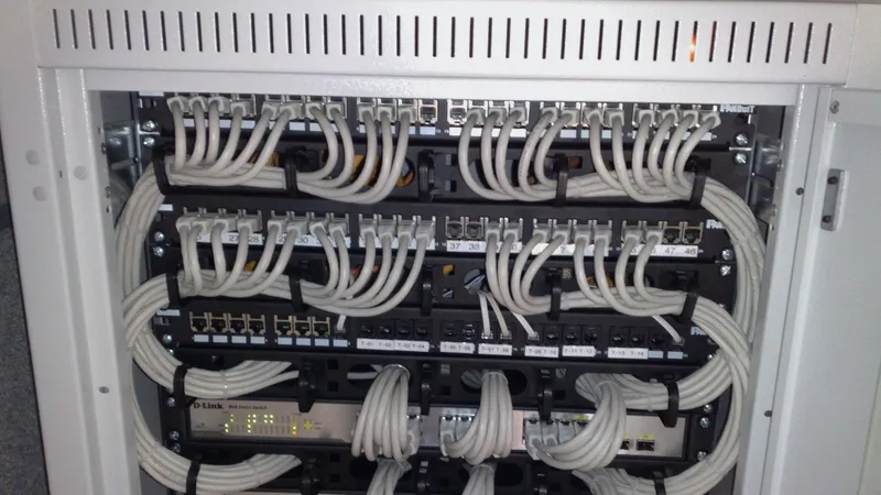 Two new 48-port patch panels mounted in a rack